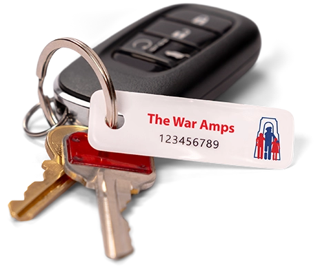 A set of keys with a War Amps key tag attached.