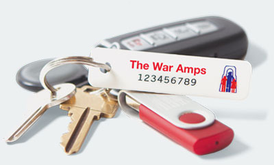A set of keys with a War Amps key tag attached.