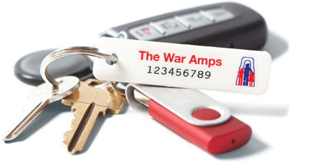 A set of keys with a War Amps key tag attached.